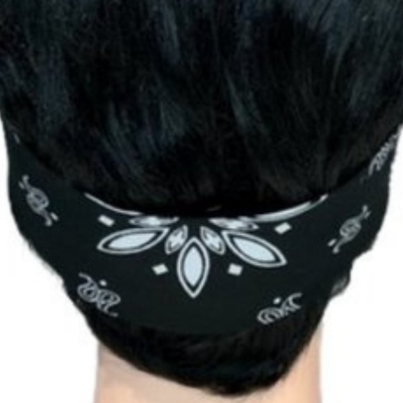 Black Paisley Rockabilly Bandana Tie Headband - Picture 12 of 13